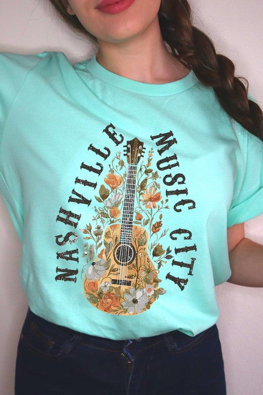 Floral Nashville Music City Graphic Tee Color Bear