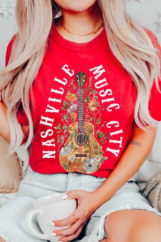 Floral Nashville Music City Graphic Tee Color Bear