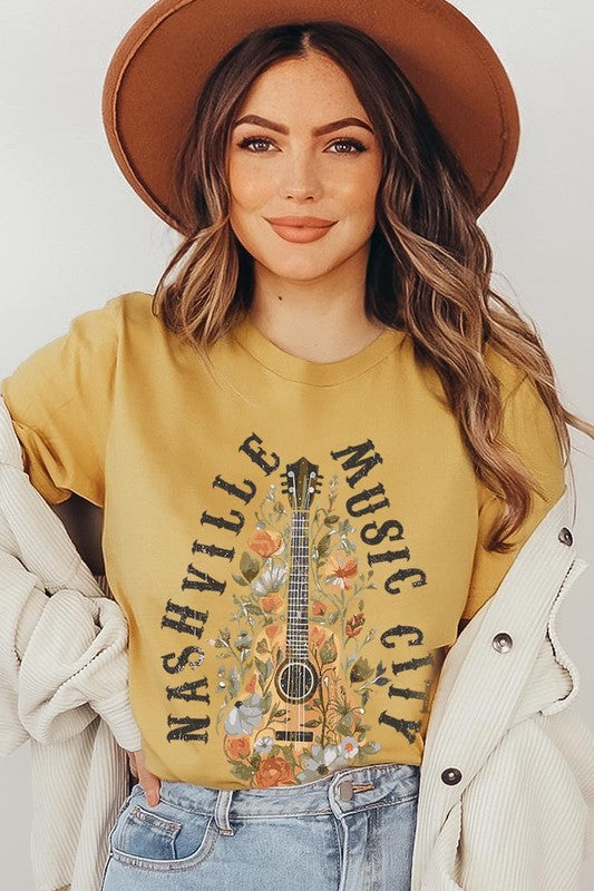 Floral Nashville Music City Graphic Tee Color Bear