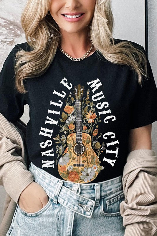 Floral Nashville Music City Graphic Tee Color Bear