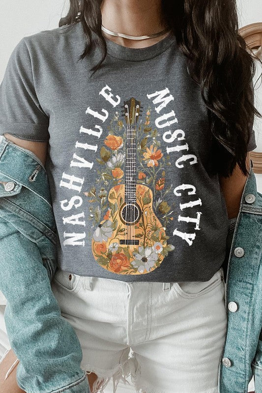 Floral Nashville Music City Graphic Tee Color Bear