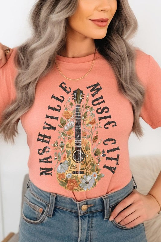 Floral Nashville Music City Graphic Tee Color Bear