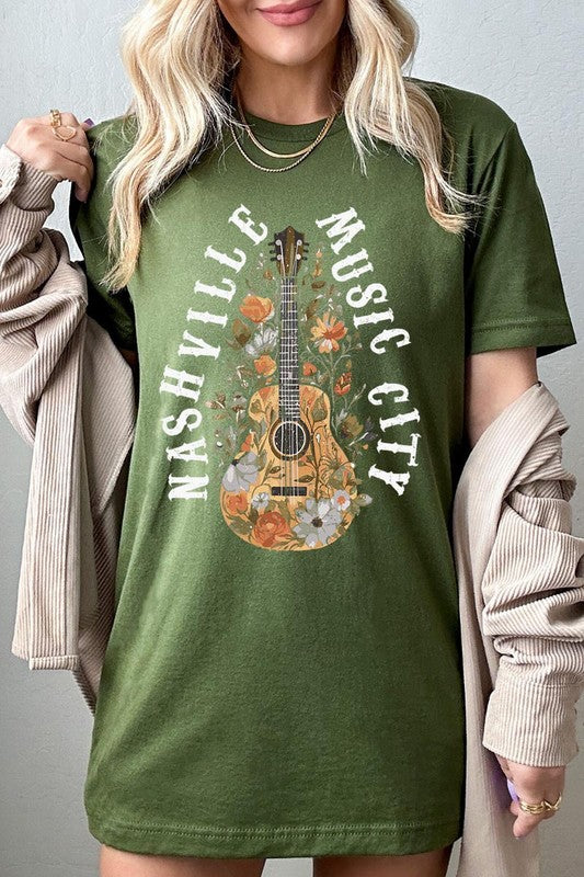 Floral Nashville Music City Graphic Tee Color Bear