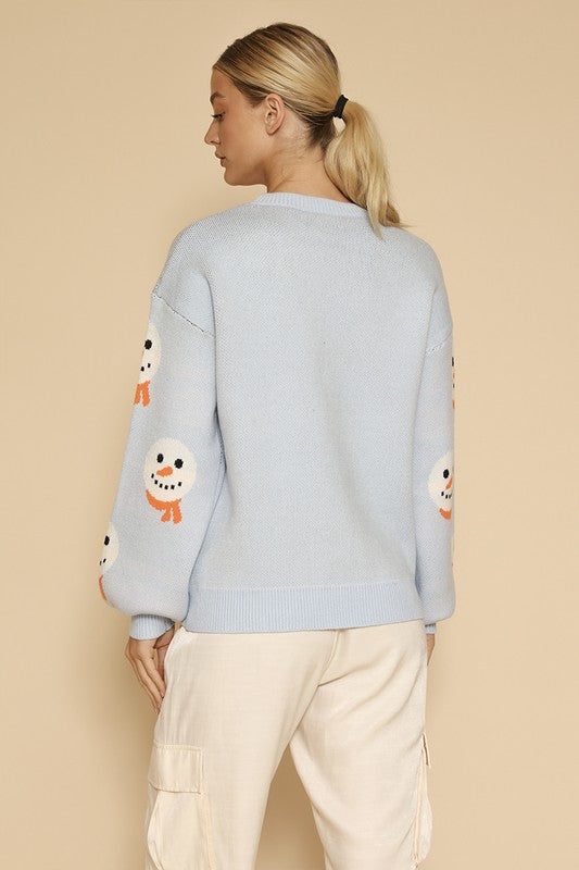 All over snowman holiday knit sweater Miss Sparkling