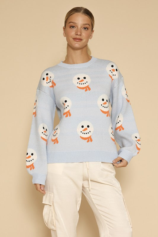 All over snowman holiday knit sweater Miss Sparkling