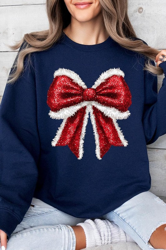 Christmas Santa Bow Graphic Fleece Sweatshirts Color Bear