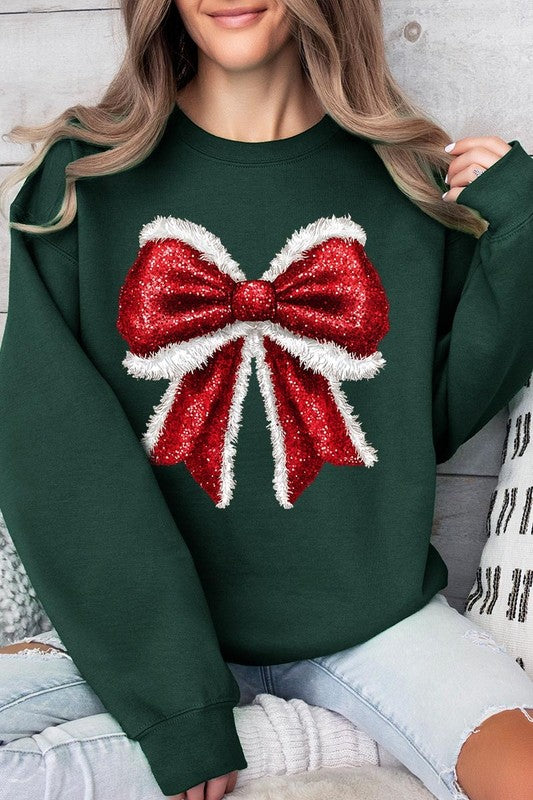 Christmas Santa Bow Graphic Fleece Sweatshirts Color Bear