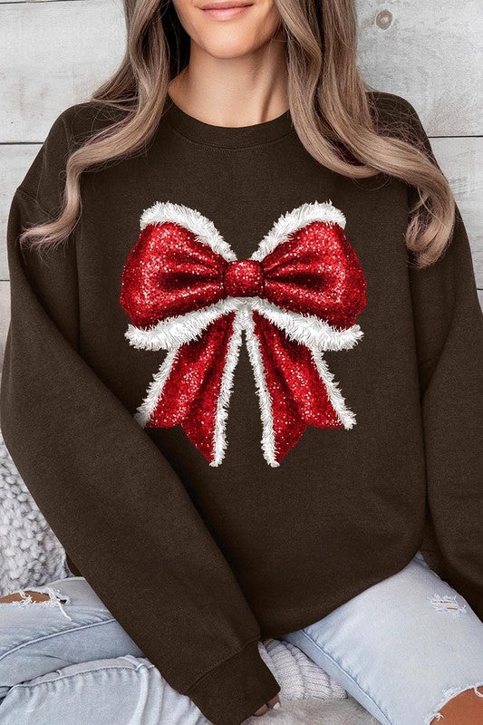 Christmas Santa Bow Graphic Fleece Sweatshirts Color Bear