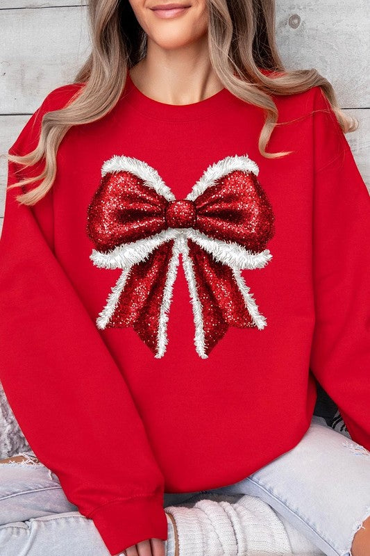 Christmas Santa Bow Graphic Fleece Sweatshirts Color Bear