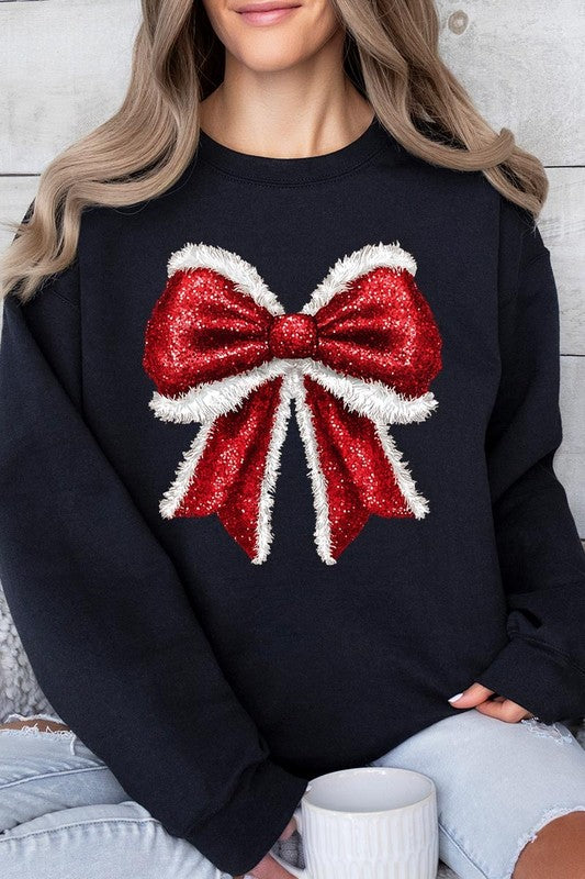 Christmas Santa Bow Graphic Fleece Sweatshirts Color Bear