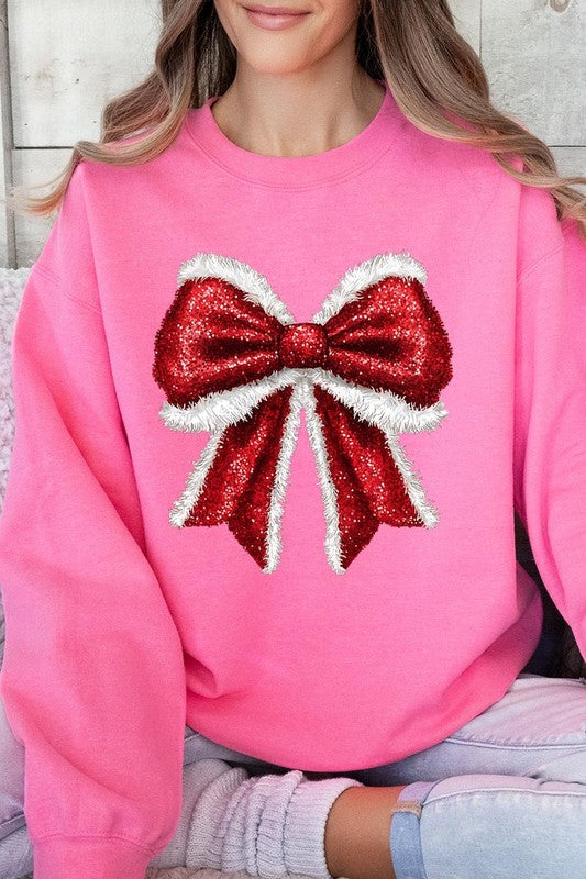 Christmas Santa Bow Graphic Fleece Sweatshirts Color Bear