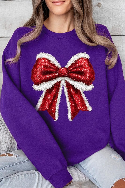 Christmas Santa Bow Graphic Fleece Sweatshirts Color Bear