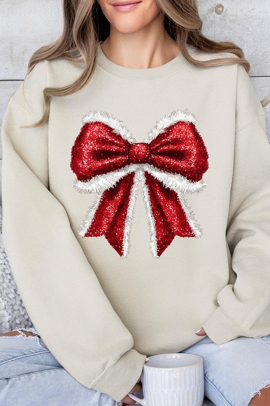 Christmas Santa Bow Graphic Fleece Sweatshirts Color Bear