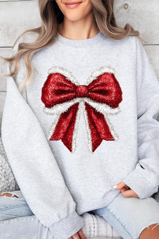 Christmas Santa Bow Graphic Fleece Sweatshirts Color Bear