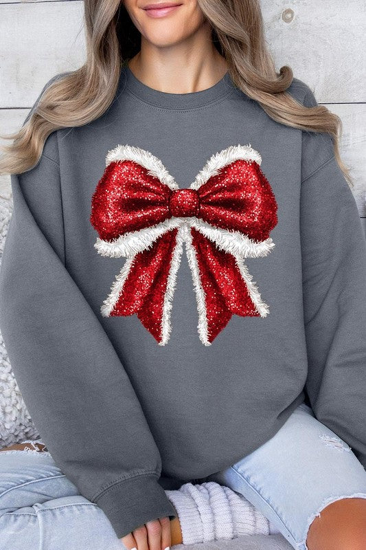 Christmas Santa Bow Graphic Fleece Sweatshirts Color Bear