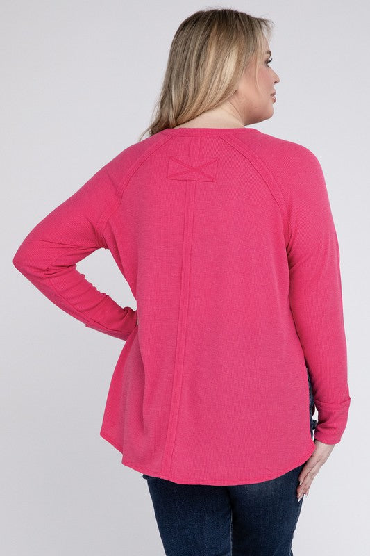 Plus Melange Baby Waffle Long Sleeve Top ZENANA