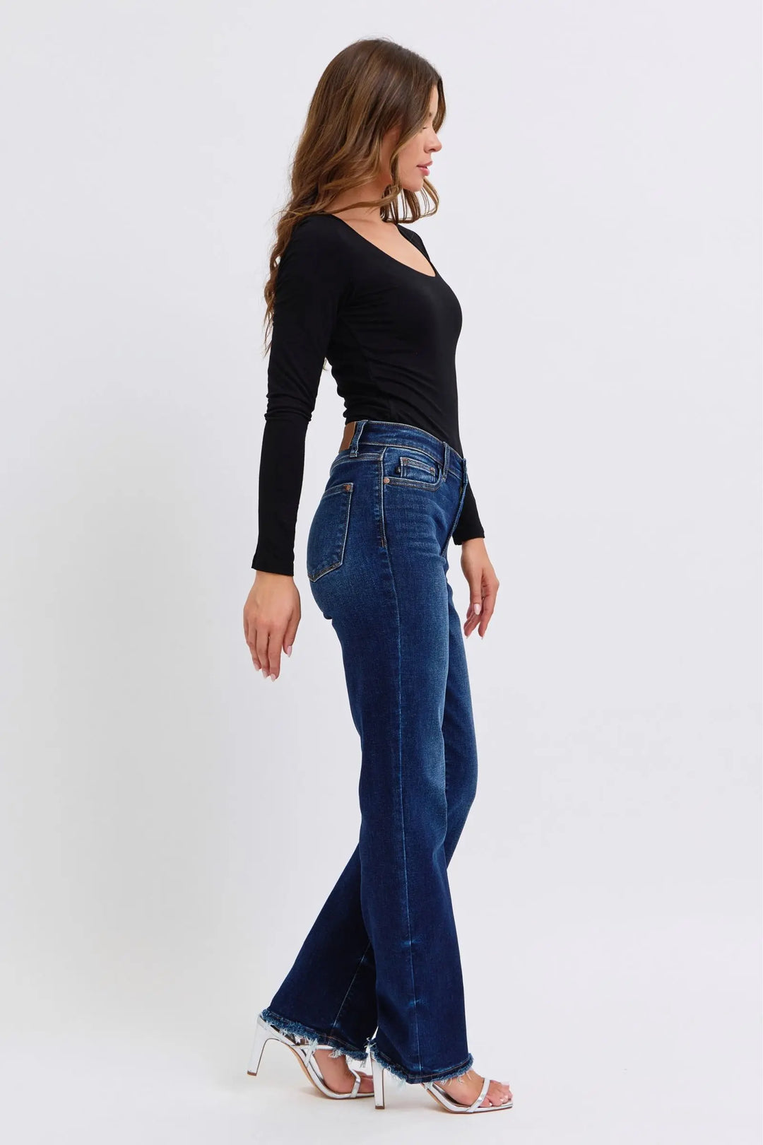 Judy Blue Full Size Raw Hem Straight Leg Jeans Trendsi