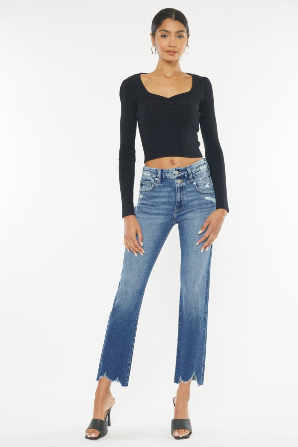 Kancan Frayed Hem Slim Straight Jeans Trendsi