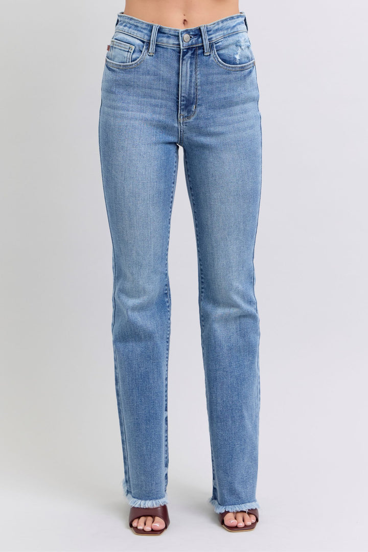 Judy Blue Raw Hem High Rise Bootcut Jeans