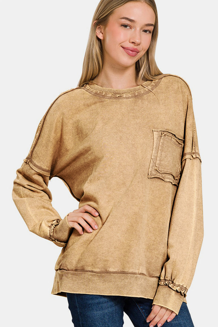 Carmel Exposed Seam Trendy Sweatshirt Trendsi