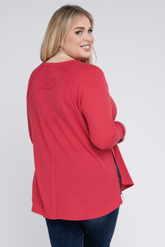 Plus Melange Baby Waffle Long Sleeve Top ZENANA