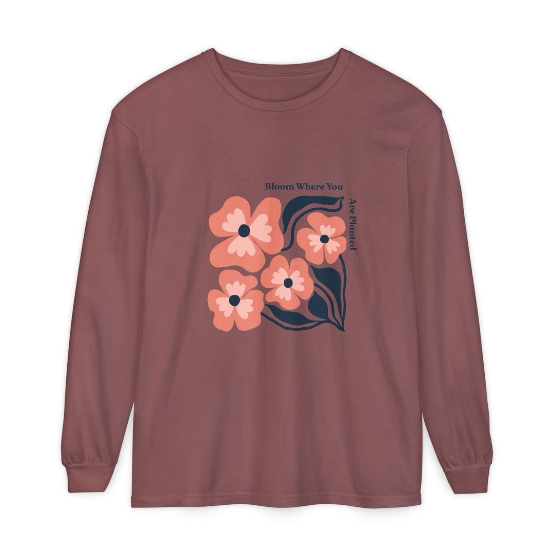 Long Sleeve T-Shirt - Bold Flower 'Bloom where you are planted'