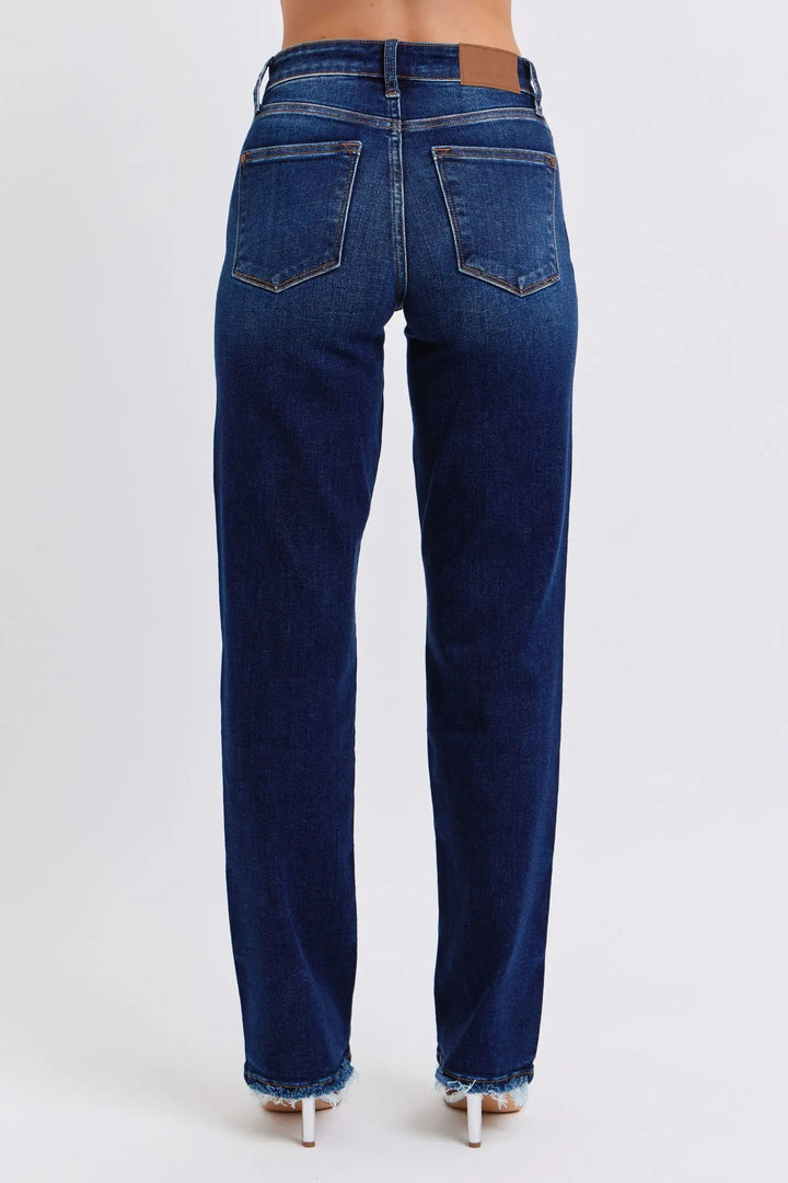 Judy Blue Full Size Raw Hem Straight Leg Jeans Trendsi