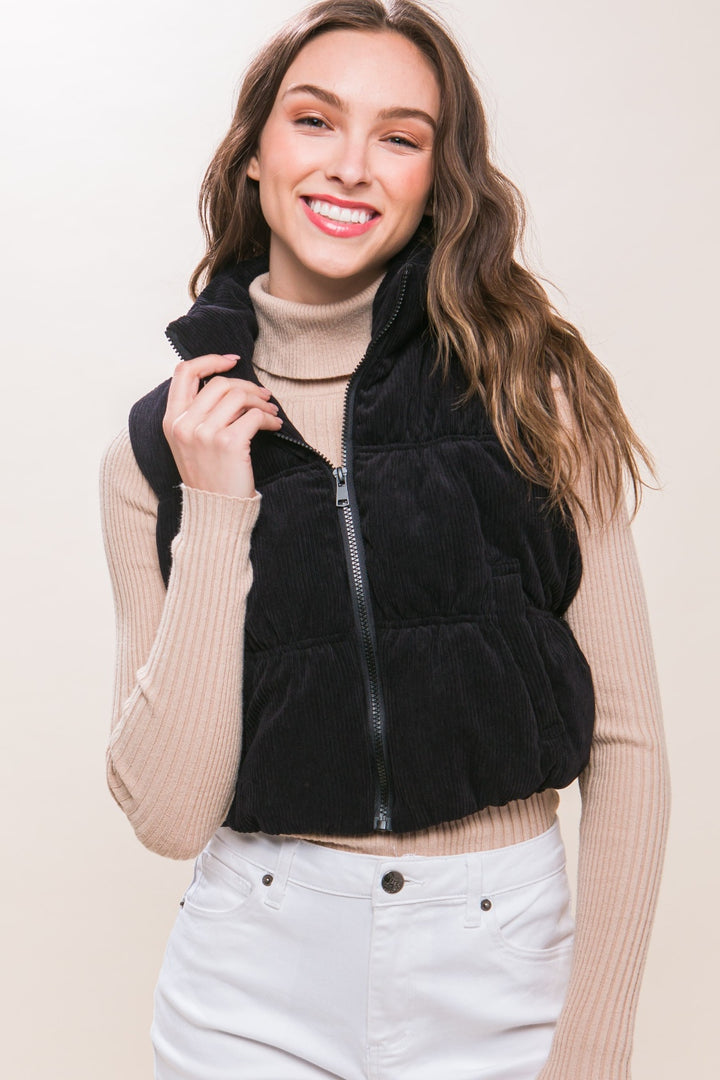 Love Tree Corduroy Zip Up Puffer Vest with Pockets Trendsi