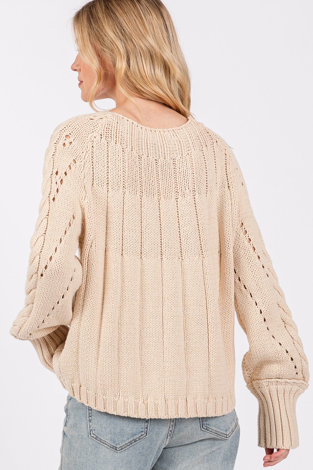 SAGE + FIG Cable-Knit Long Sleeve Sweater Trendsi