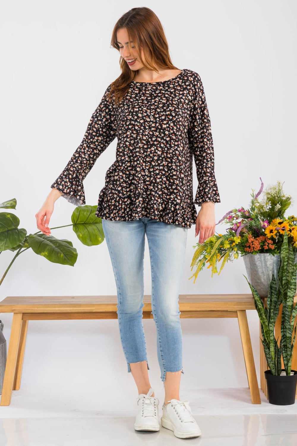 Midnight Garden Long Sleeve Top Trendsi