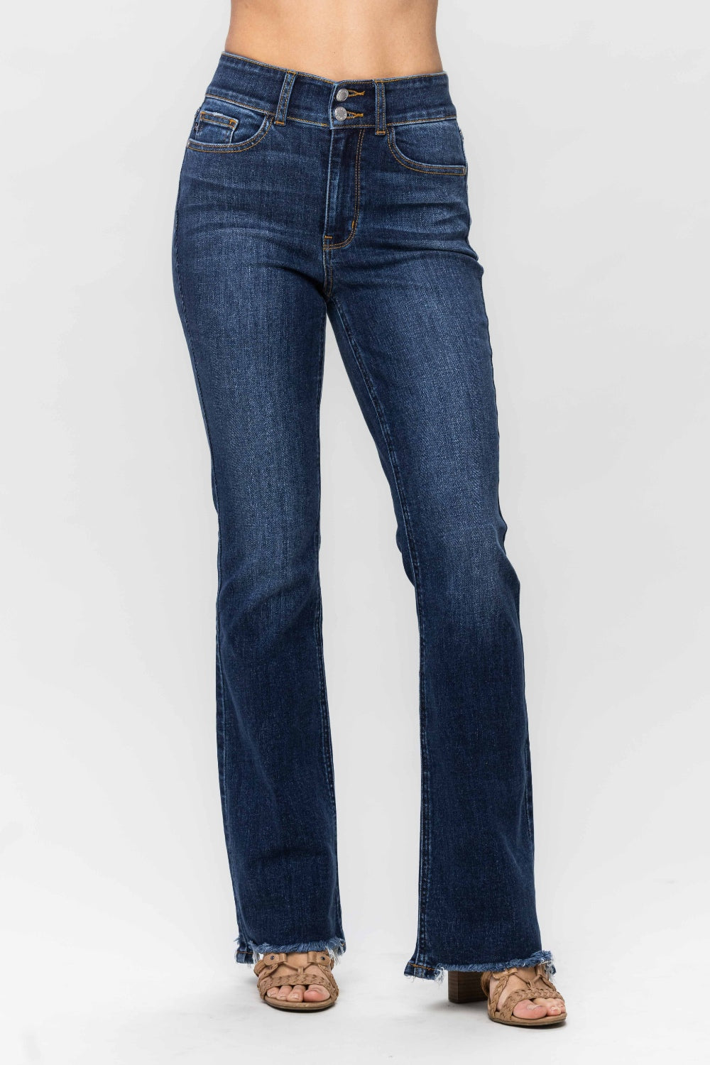 Judy Blue Frayed Hem Bootcut Jeans Trendsi