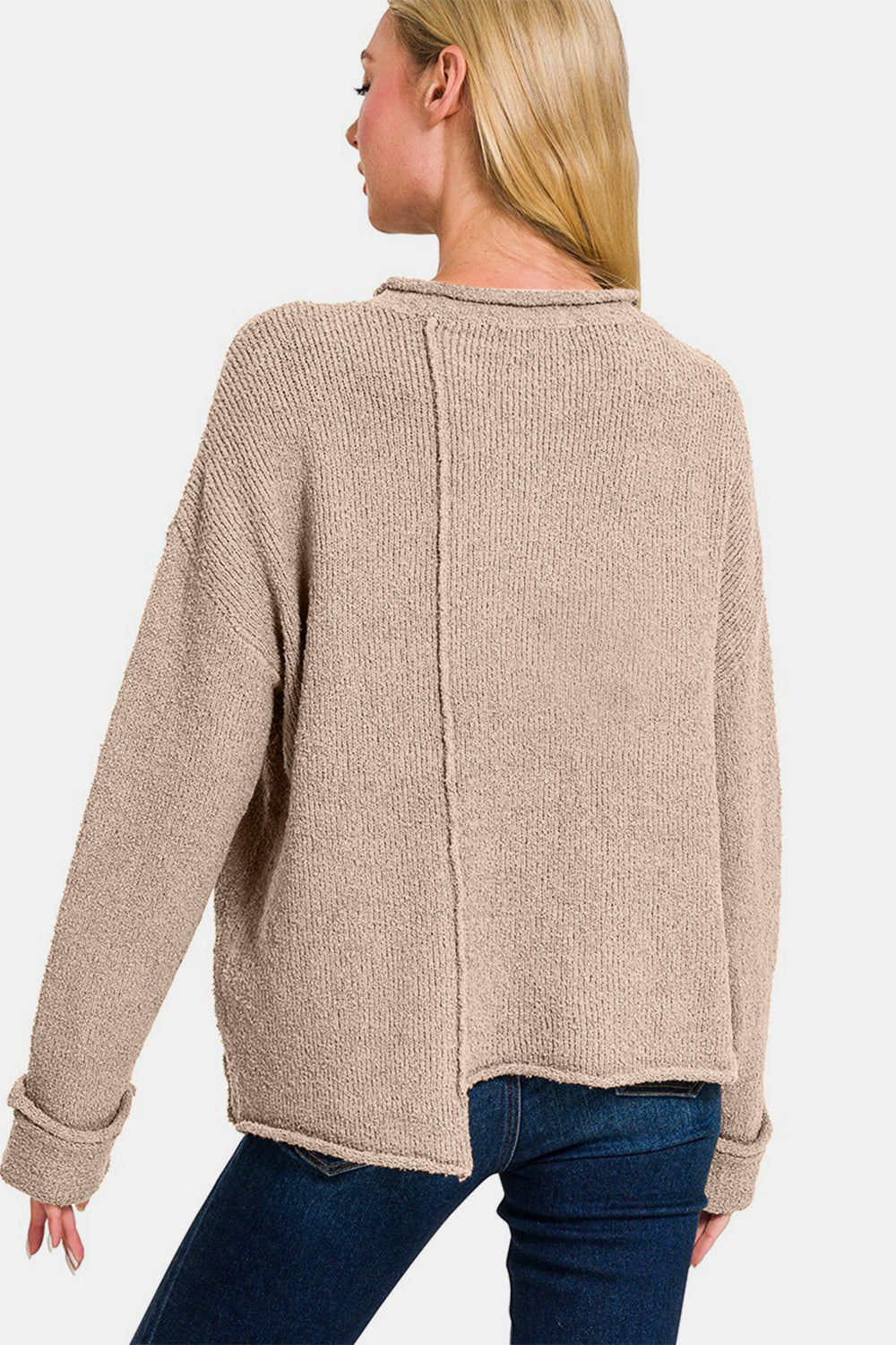 Zenana Asymmetric Hem Drop Shoulder Sweater Trendsi