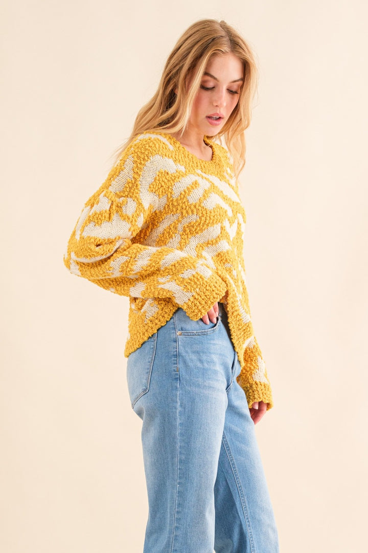 And The Why Full Size Textured Pattern Contrast Sweater Trendsi