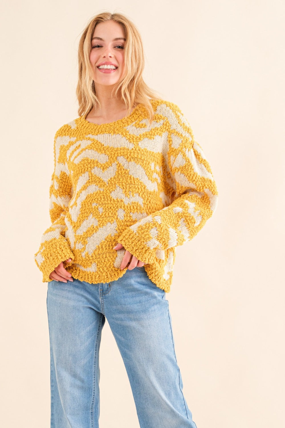 And The Why Full Size Textured Pattern Contrast Sweater Trendsi