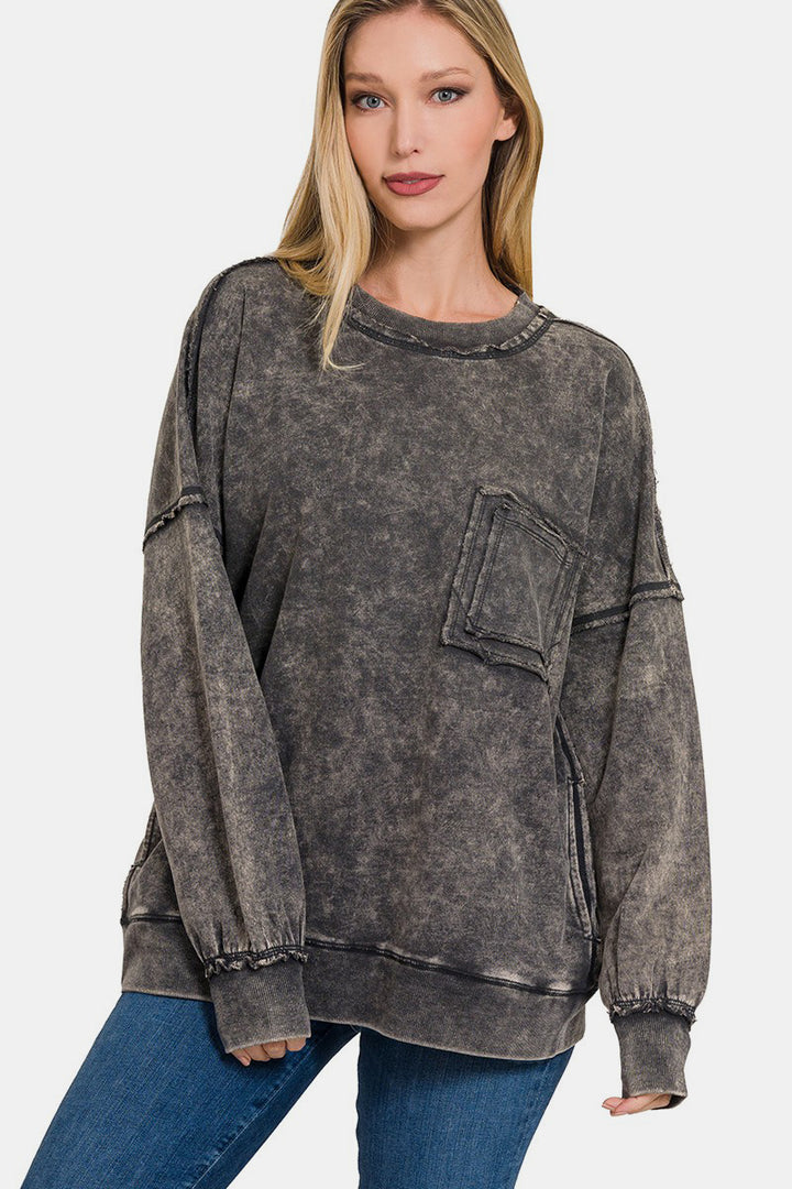 Black Exposed Seam Trendy Sweatshirt Trendsi