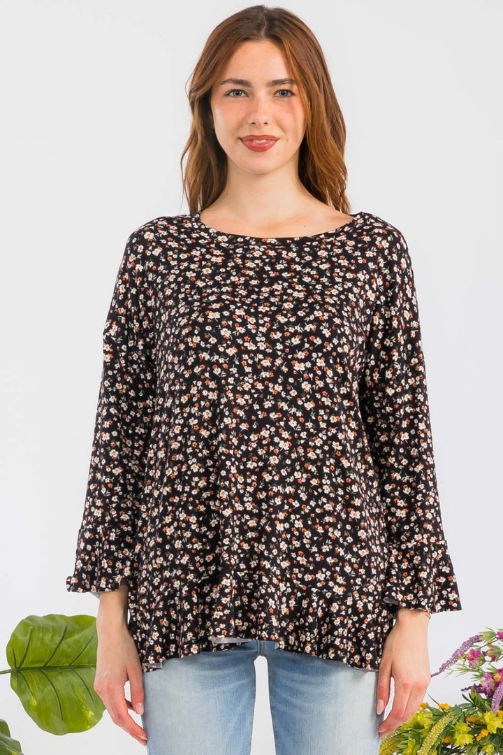 Midnight Garden Long Sleeve Top Trendsi