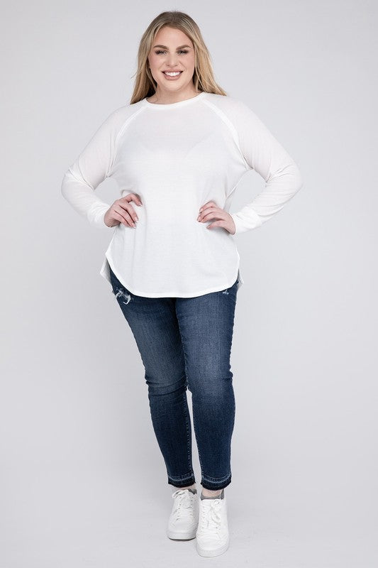 Plus Melange Baby Waffle Long Sleeve Top ZENANA