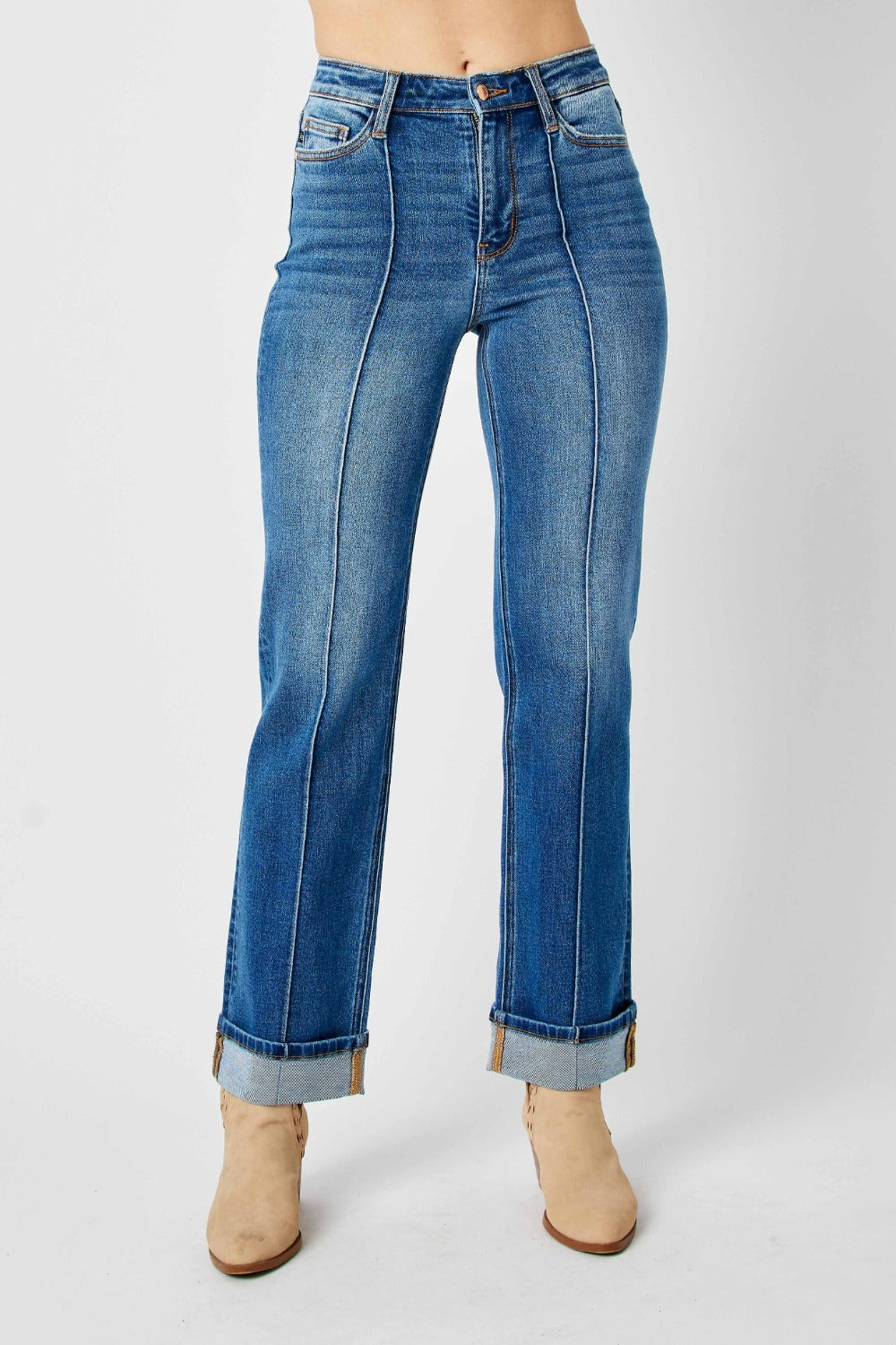 Judy Blue Full Size High Waist Front Seam Detail Straight Jeans Trendsi