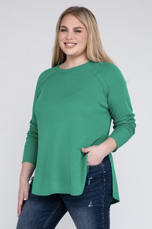 Plus Melange Baby Waffle Long Sleeve Top ZENANA