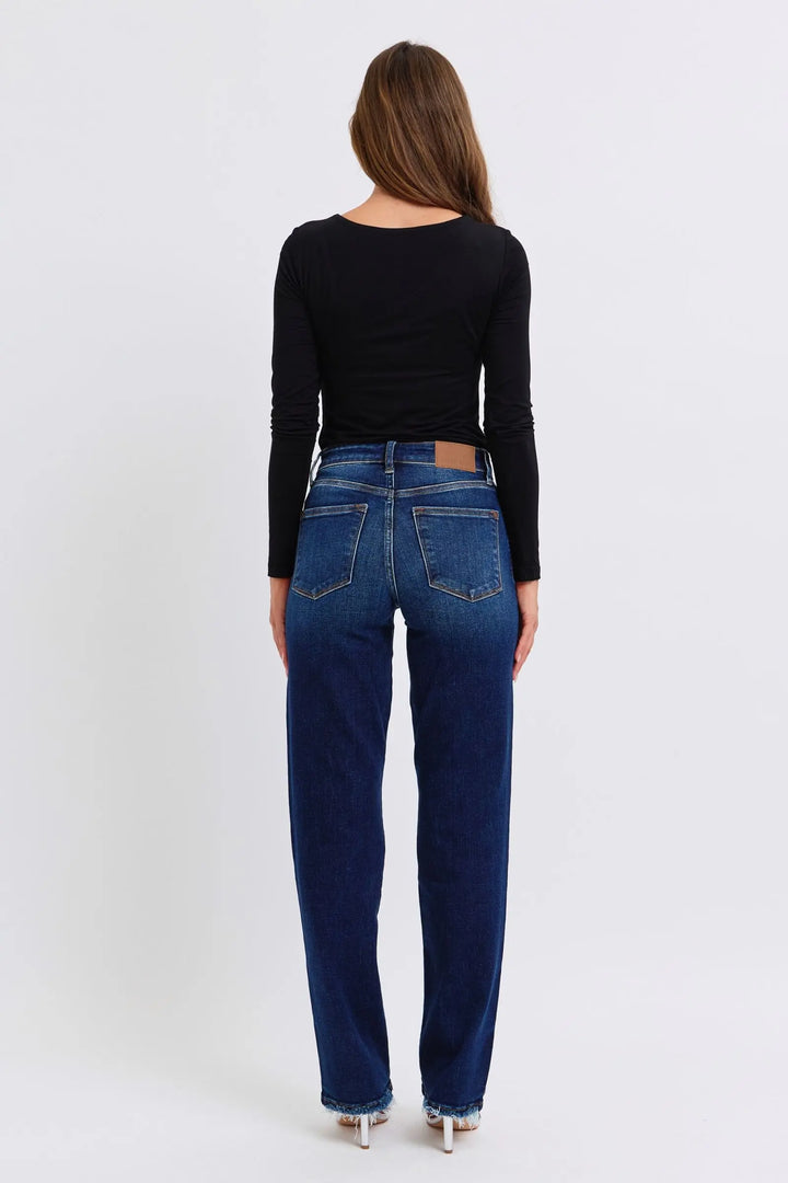 Judy Blue Full Size Raw Hem Straight Leg Jeans Trendsi