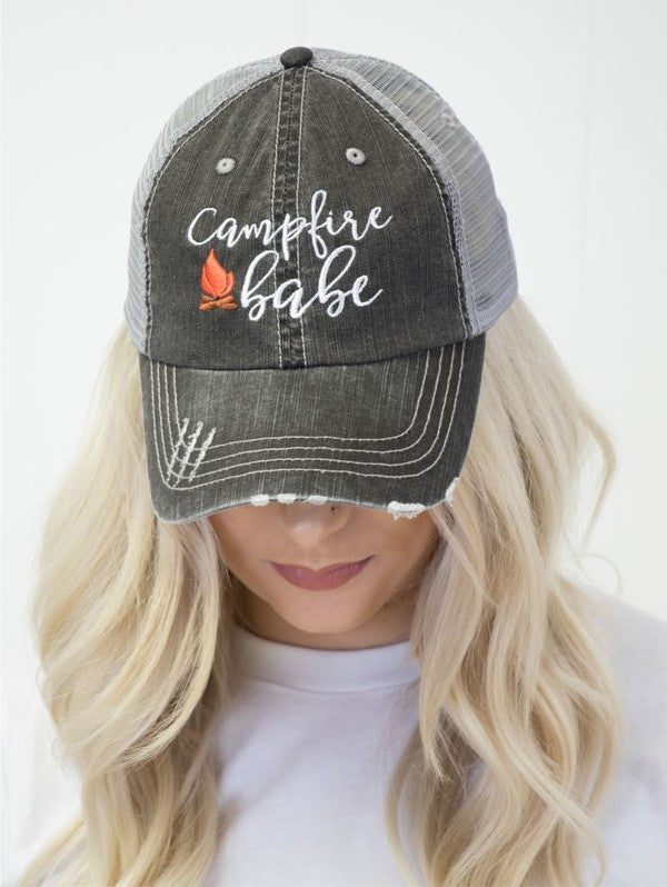 Campfire Babe Embroidered Trucker Hat Ocean and 7th