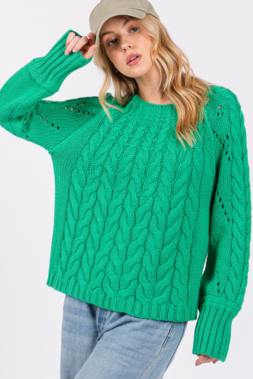 SAGE + FIG Cable-Knit Long Sleeve Sweater Trendsi