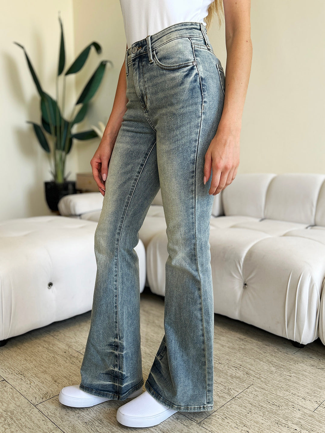 Judy Blue Full Size Mid Rise Flare Jeans Trendsi