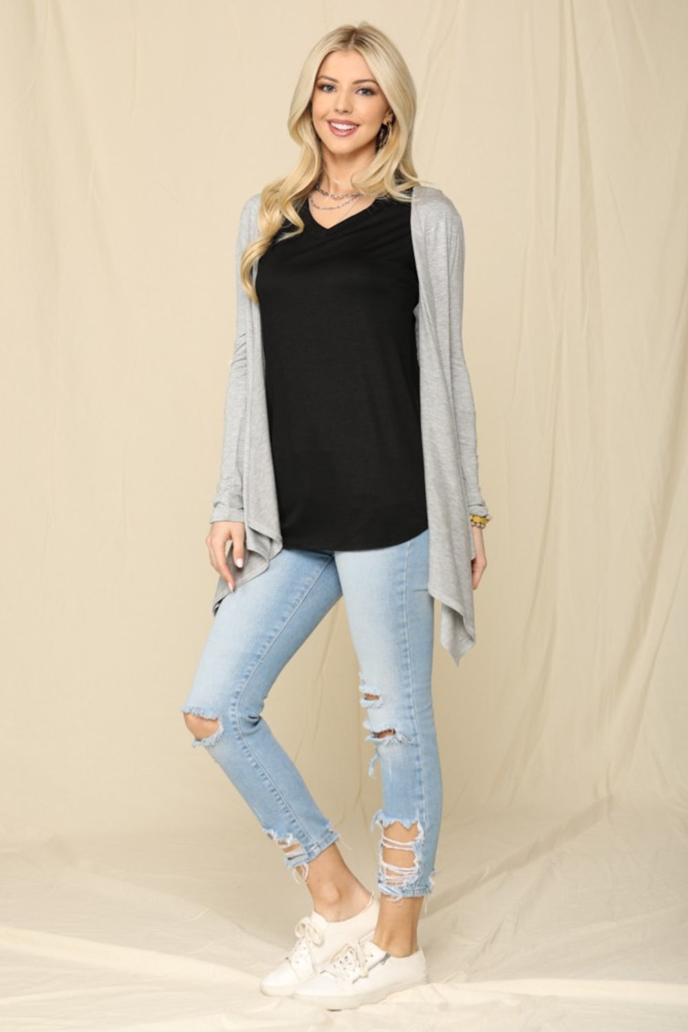 Soft Serenity Knit Cardigan in Grey Trendsi