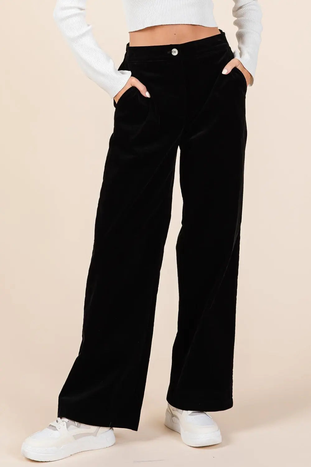 Mittoshop Corduroy Back Elastic Waist Pants Trendsi