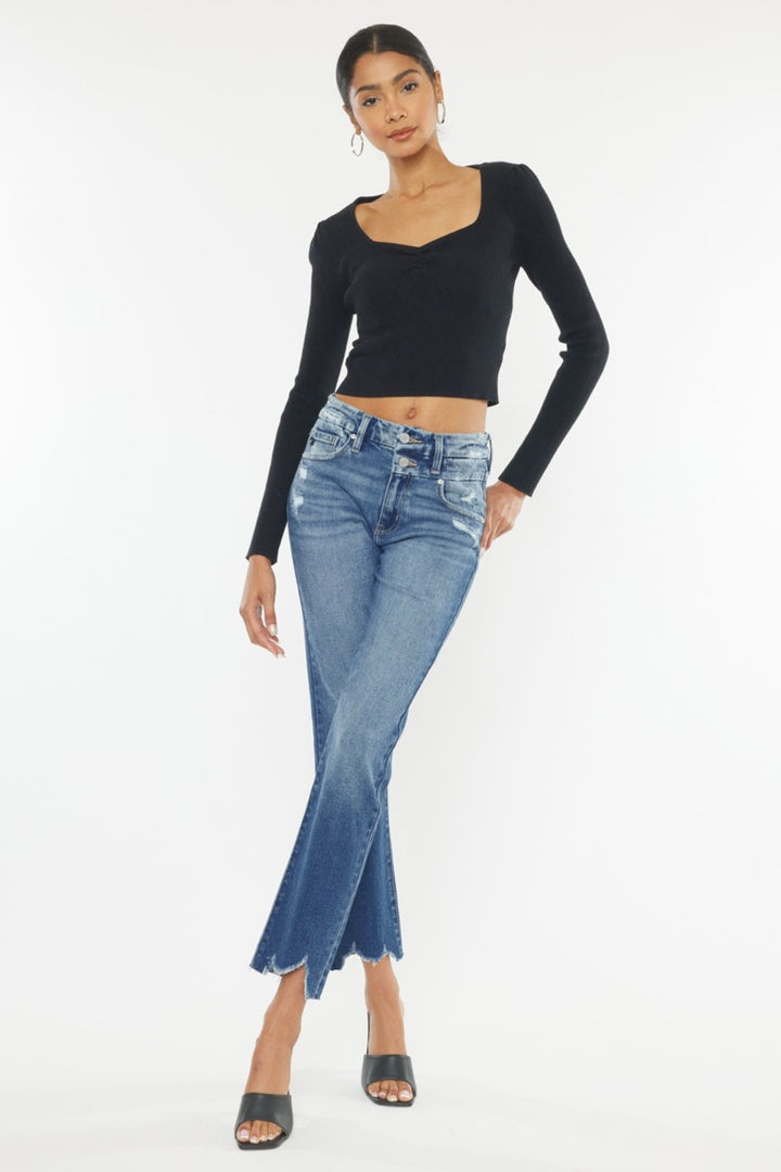 Kancan Frayed Hem Slim Straight Jeans Trendsi