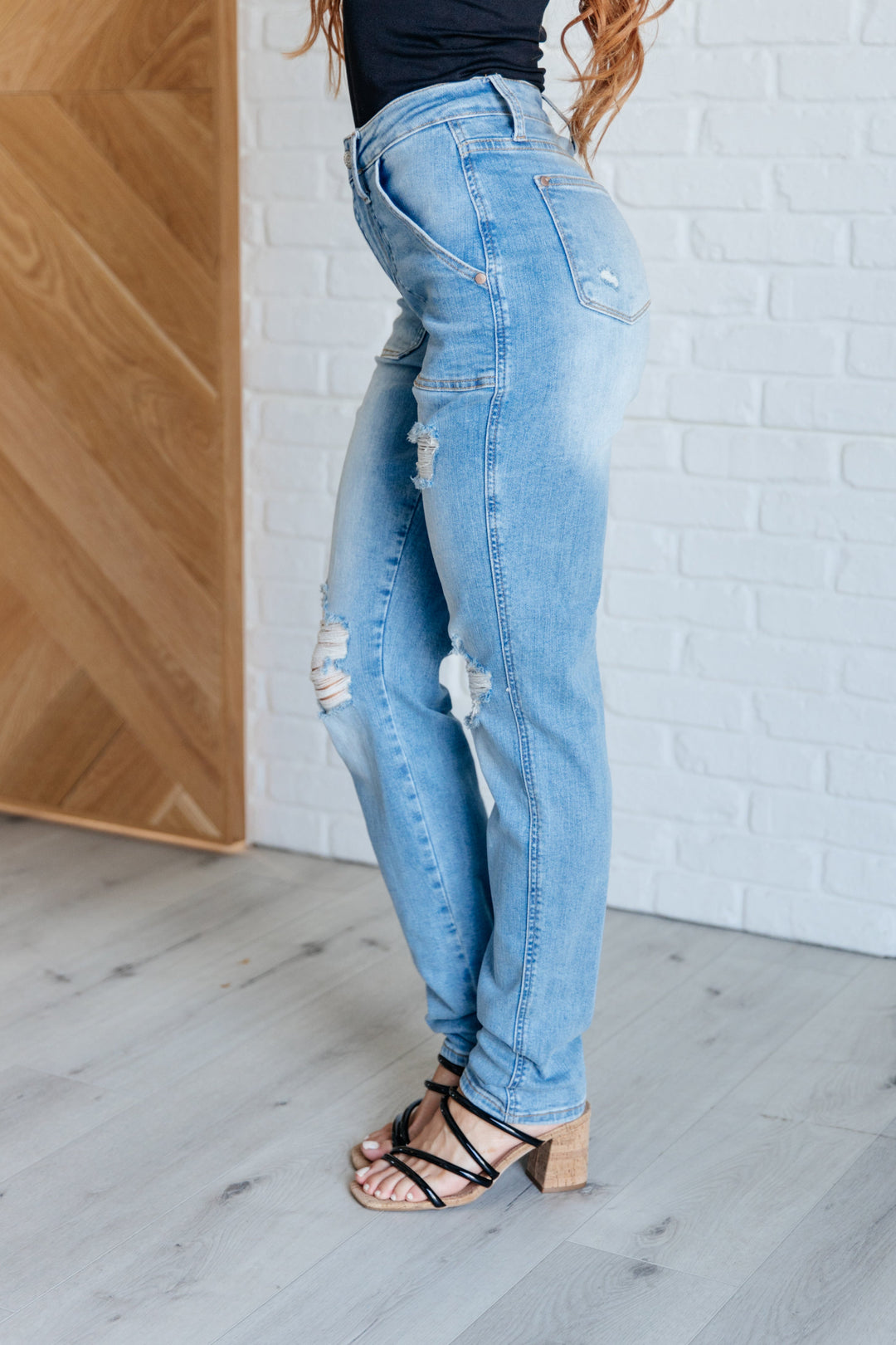 Aiden High Rise Patch Pocket Distressed Boyfriend Jeans Ave Shops