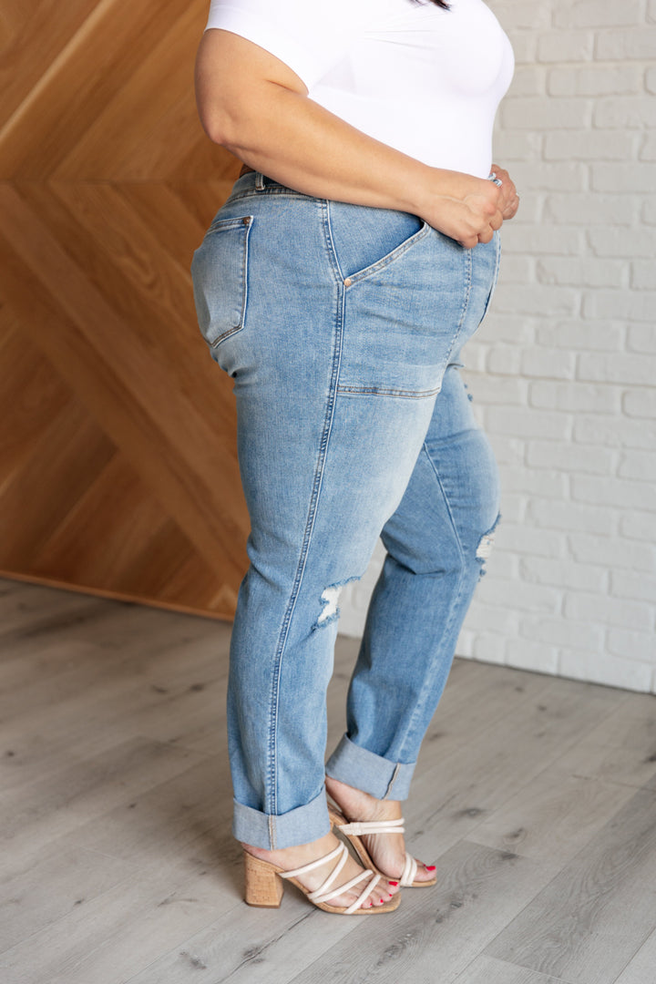 Aiden High Rise Patch Pocket Distressed Boyfriend Jeans Ave Shops