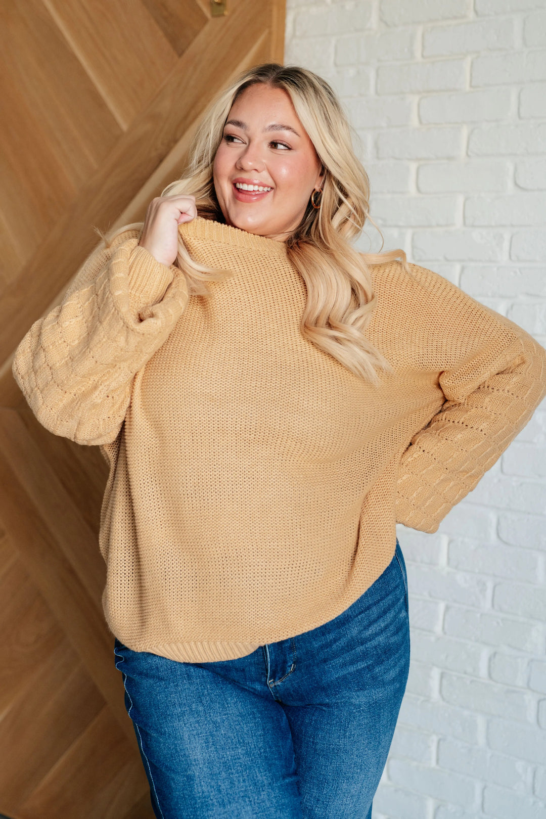 Bubbly Personality Bubble Sleeve Sweater in Wheat Ave Shops