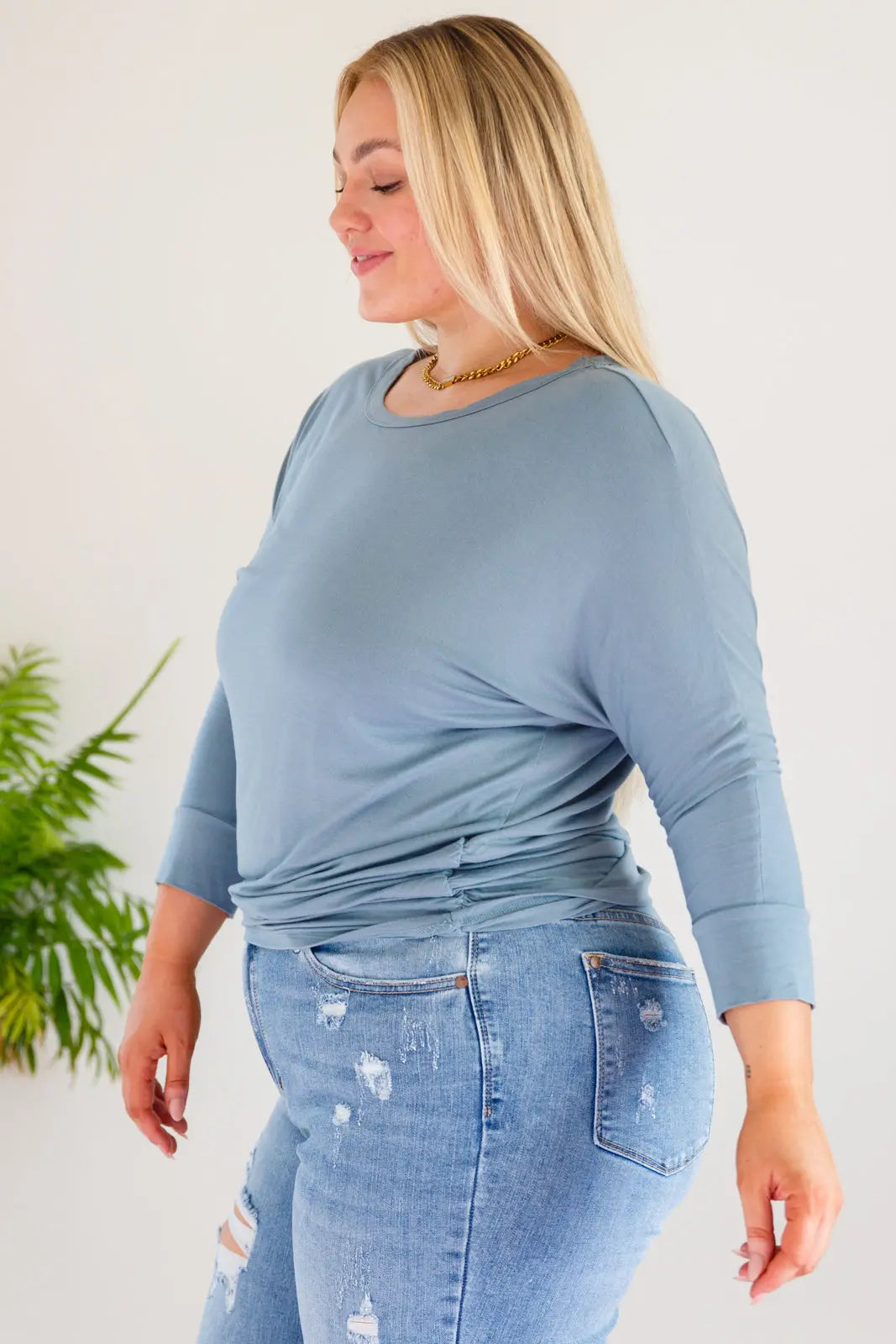 Daytime Boat Neck Top in Blue Gray Ave Shops